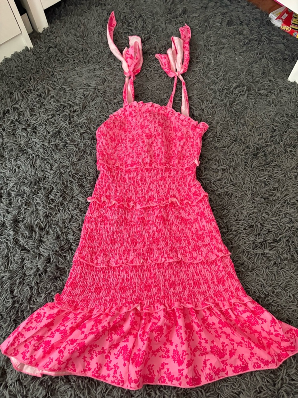NWOT Bright Pink Floral Sundress with ties